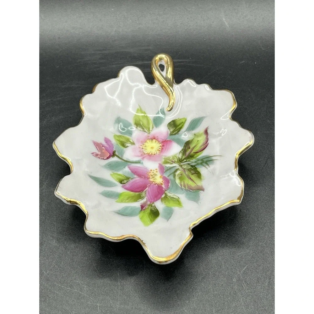 Lenox Leaf Shaped Trinket Jewelry Catch-All‎ Dish Floral Design Japan 5
